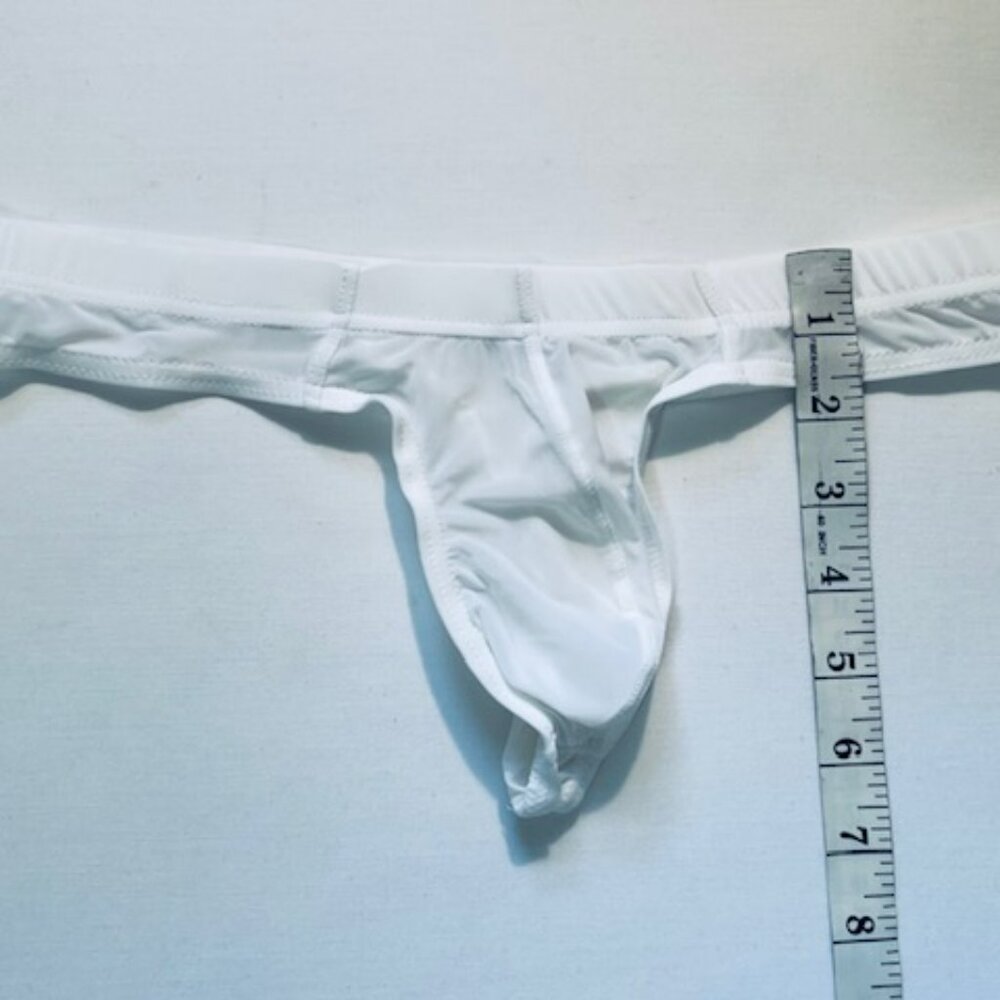 JOCKMAIL   Waist 28-31"s Nylon Blend Semi Sheer T-Back Thong - White - PouchJOC - Picture 3 of 11